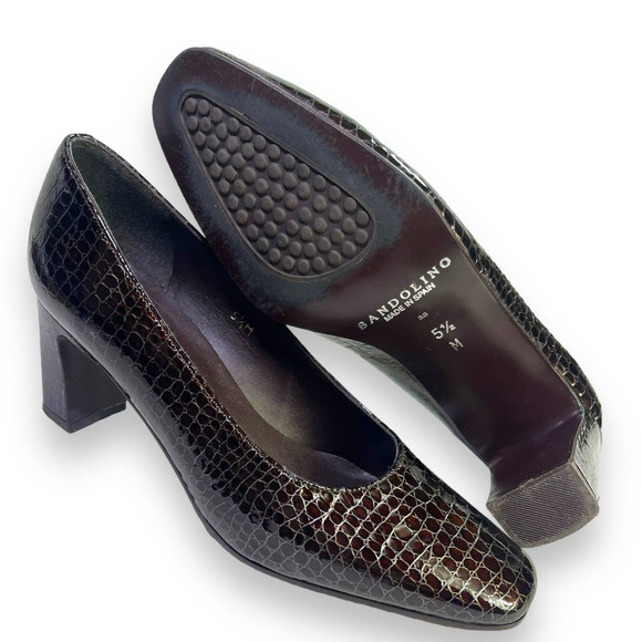 Bandolino Snake Embossed Dark Brown Pumps Heels | Sz 5.5 | Made in Spain - Picture 9 of 13